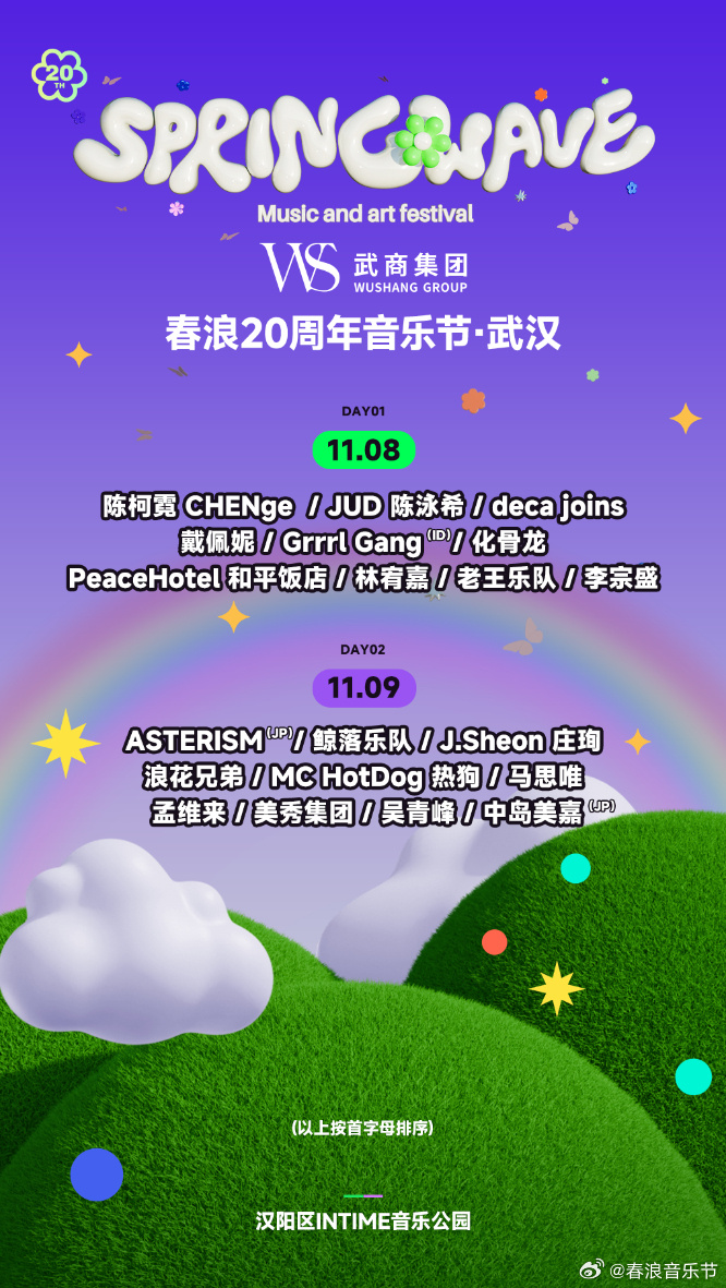 武汉春浪20周年音乐节2025(双日阵容+演出时间表+门票订票入口)
